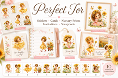 Sunflower Girls Watercolor Clipart Bundle, Cute Floral Fairy Product Image 3