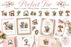 Whimsical Woodland Floral Animals Watercolor Clipart Bundle, Product Image 3