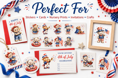 Teddy Bear 4th of July Watercolor Clipart Bundle Product Image 3