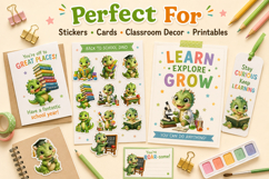 Cute School Dino Clipart, Back to School Dinosaur PNG Bundle Product Image 3