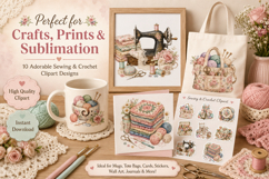 Vintage Sewing Quilting Clipart Bundle, Crochet Yarn Craft Product Image 3