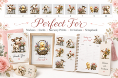 Cute Farm Floral Animals Watercolor Clipart Bundle Product Image 3