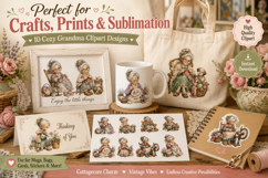 Grandma Crafting Clipart Bundle, Cozy Grandma PNG Product Image 3