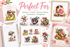 Cute Summer Animal Watercolor Clipart Bundle, Funny Animal Product Image 3