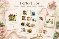Cute Snail Clipart Bundle, Watercolor Snail PNG Product Image 3