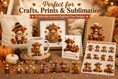 Autumn Highland Cow Clipart Bundle, Cute Fall Cow PNG Product Image 3