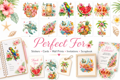 Tropical Summer Watercolor Clipart Bundle, Beach Floral PNG Product Image 3