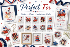 4th of July Watercolor Clipart Bundle, Patriotic PNG Product Image 3