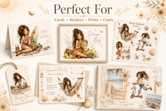 Boho Summer Girl Clipart, Watercolor Girl PNG Product Image 3