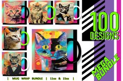 100 Cat Mug Wrao Bundle Sublimation PNG, 11oz 15 oz, Kitty Product Image 3