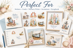 Coastal Summer Watercolor Clipart Bundle, Beach Nautical PNG Product Image 3
