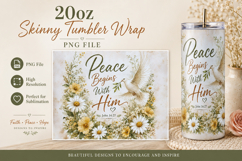 Peace Begins With Him Tumbler Wrap PNG, Christian Dove 20oz Product Image 3