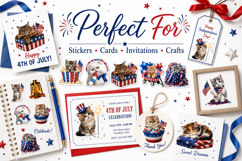 Patriotic Cat 4th of July Watercolor Clipart Bundle Product Image 3