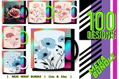 100 3D Flower Mug Wrao Bundle Sublimation PNG, Sunflower PNG Product Image 4