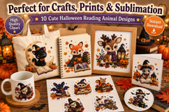 Halloween Reading Animals Clipart Bundle, Cute Spooky Book Product Image 3