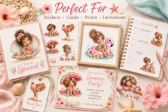Cute Summer Girl Clipart Bundle, Watercolor Beach Girl PNG Product Image 3