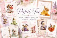 Sweet Duckling Watercolor Clipart Bundle, Cute Duck PNG Product Image 3