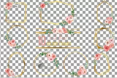 Pink floral watercolor wedding invitation golden frames png. Product Image 2