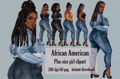 African American Plus size girl clipart, Denim fashion girl Product Image 1