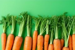 Fresh carrots lined up on green background Product Image 1