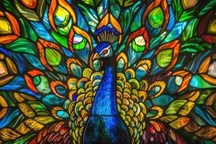 Blue Peacock Stained Glass Background Wallpaper Product Image 1