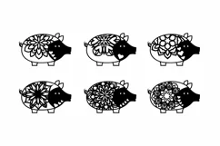 Papercut Pig Set, Mandala Pigs, Floral Pig Art Designs Product Image 2