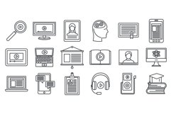 Online interactive learning icons set, outline style Product Image 1