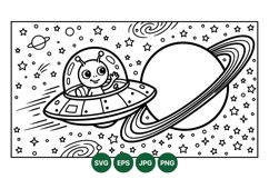 Line Art Cute Alien Spaceship Clipart Design Product Image 1