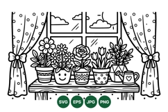 Black And White Houseplant Flowerpot SVG Illustration Product Image 1