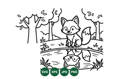 Adorable Fox Reflection Line Art Illustration Design Product Image 1