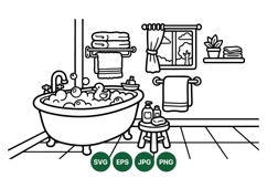 Hand Drawn Bathtub Scene Bathroom Illustration Product Image 1