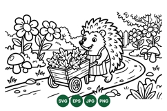 Hand Drawn Hedgehog Garden Clipart Illustration Product Image 1