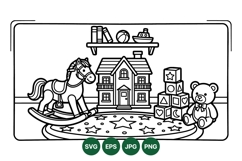 Black And White Kids Toy Room Illustration Product Image 1