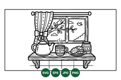 Hand Drawn Cozy Kitchen Window Clipart Illustration Product Image 1