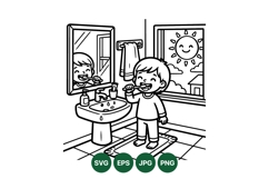 Hand Drawn Kid Brushing Teeth Morning Routine Illustration Product Image 1