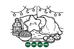 Cute Cozy Nighttime Illustration With Stars And Lantern Product Image 1