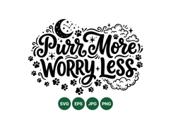 Hand Lettered Purr More Worry Less Cat Design Product Image 1
