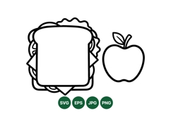 Black Line Art Sandwich And Apple Illustration Product Image 1
