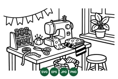 Hand Drawn Sewing Room Illustration Clipart Product Image 1