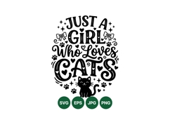 Hand Drawn Girl Loves Cats SVG Graphic Design Product Image 1
