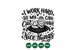 Funny Cat Work Hard Typography Clipart Illustration Product Image 1