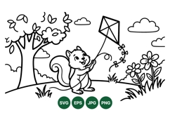 Cute Squirrel Flying Kite Outdoor Illustration Product Image 1
