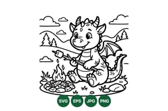 Cute Dragon Roasting Marshmallow Camping Svg Design Product Image 1