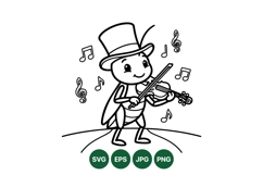 Cute Cricket Playing Violin Musical Clipart Design Product Image 1