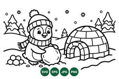 Winter Penguin Playing With Snowball Clipart Illustration Product Image 1