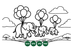 Hand Drawn Elephant Clipart With Balloons For Kids Product Image 1