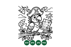 Pirate Parrot Holding Treasure Map SVG Illustration Product Image 1
