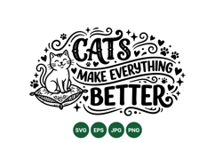 Cute Cat Typography Illustration With Paws And Hearts Svg Product Image 1