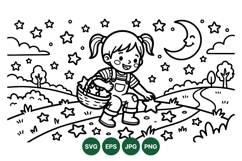 Hand Drawn Cute Girl Collecting Stars Illustration Product Image 1