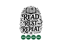 Hand Lettered Read Rest Repeat Quote Design Product Image 1